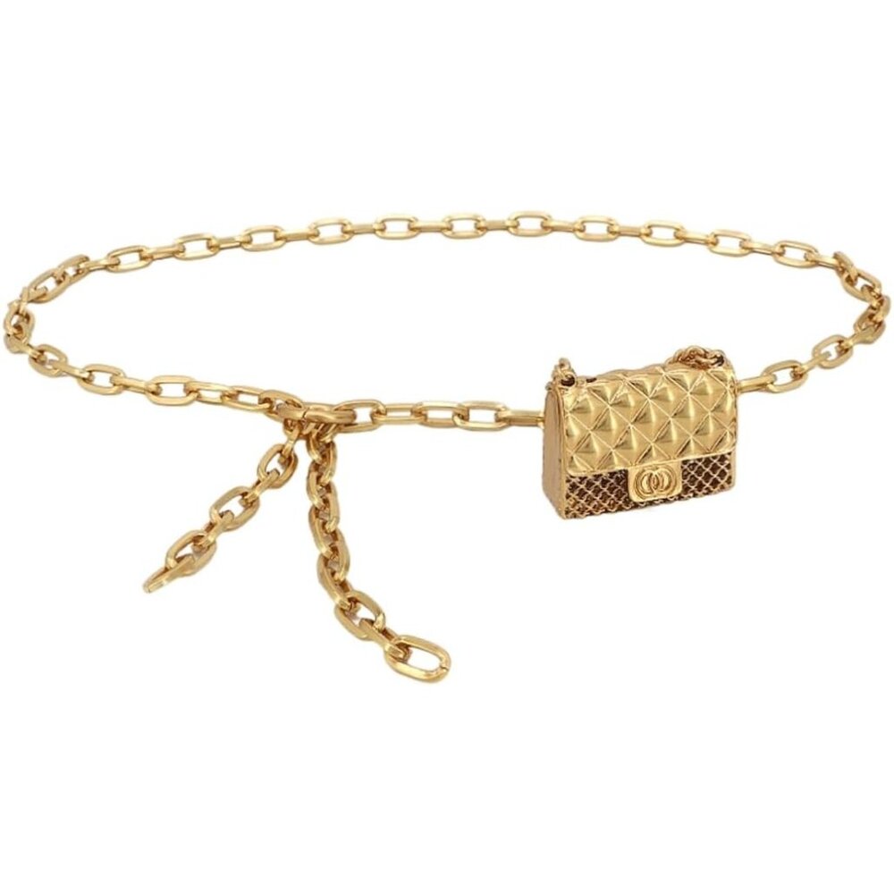 Trendy Metal Mini Waist Bag For Women - Adjustable Belt With Chic Golden Finish